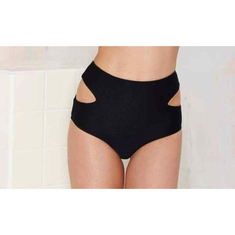 Beach Riot Atlas Black Ribbed Cut Out High Waist Bikini Bottom Small